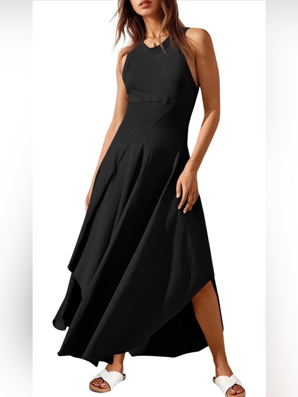 🆕Amazon Asymmetrical Hem Sleeveless Midi Dress, Size Medium